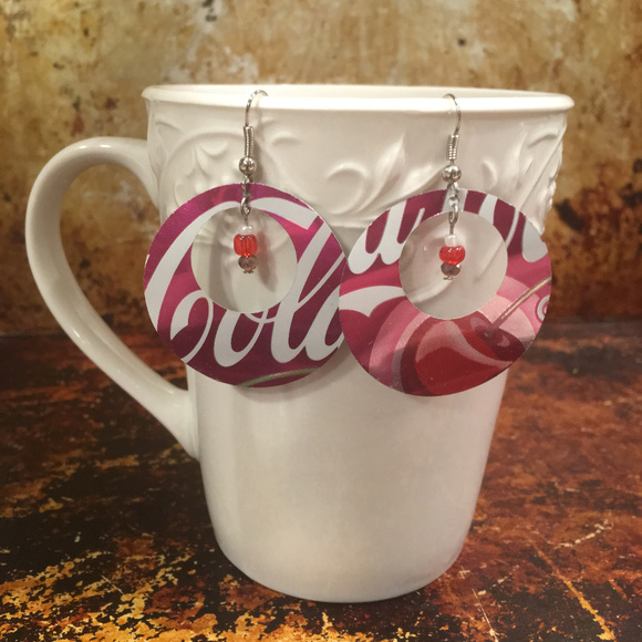 Handcrafted Jewelry - Cherry Coke Coca-Cola Soda Pop Can Earrings